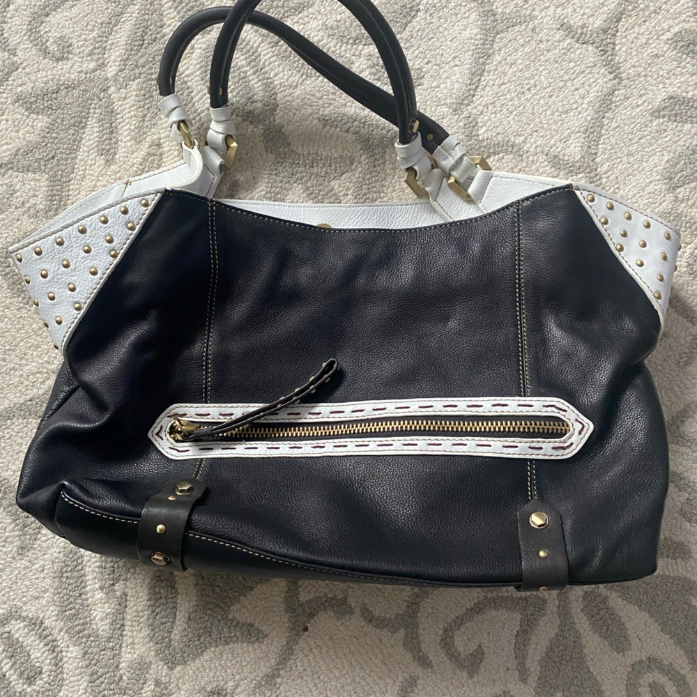 Elegant Roan Black and White Studded Shoulder Bag